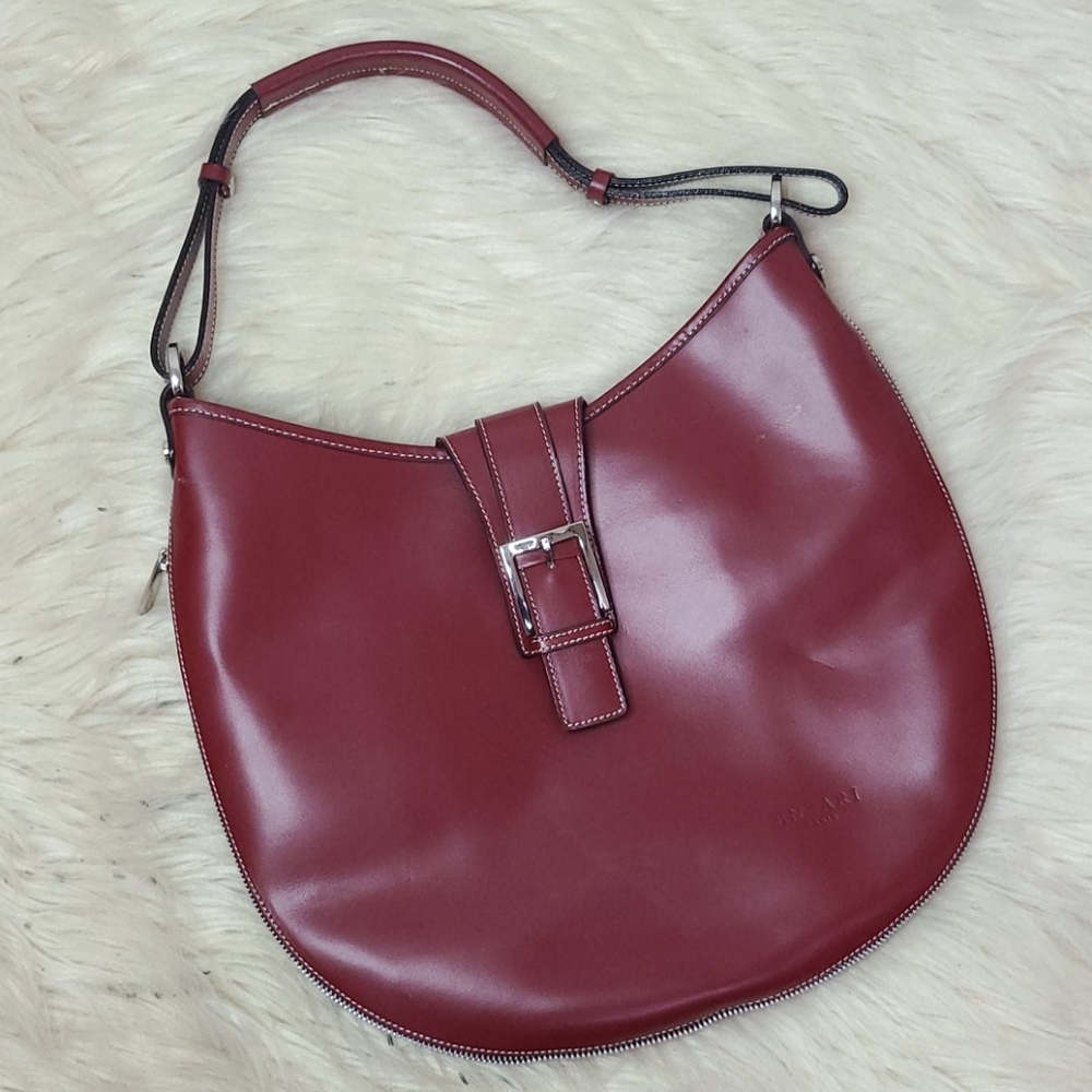 Enzari red leather sabbdle handbag